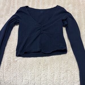 Brandy Melville Deep Blue V-Neck Long Sleeve Top